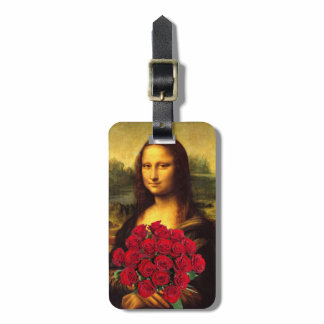 Mona Lisa With Bouquet Of Red Roses Luggage Tag