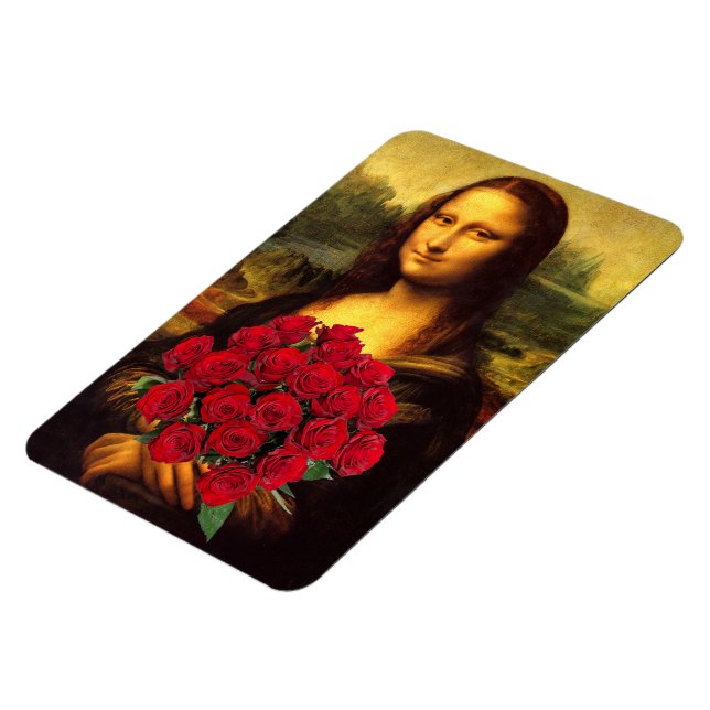 Mona Lisa With Bouquet Of Red Roses Magnet (Left Side)