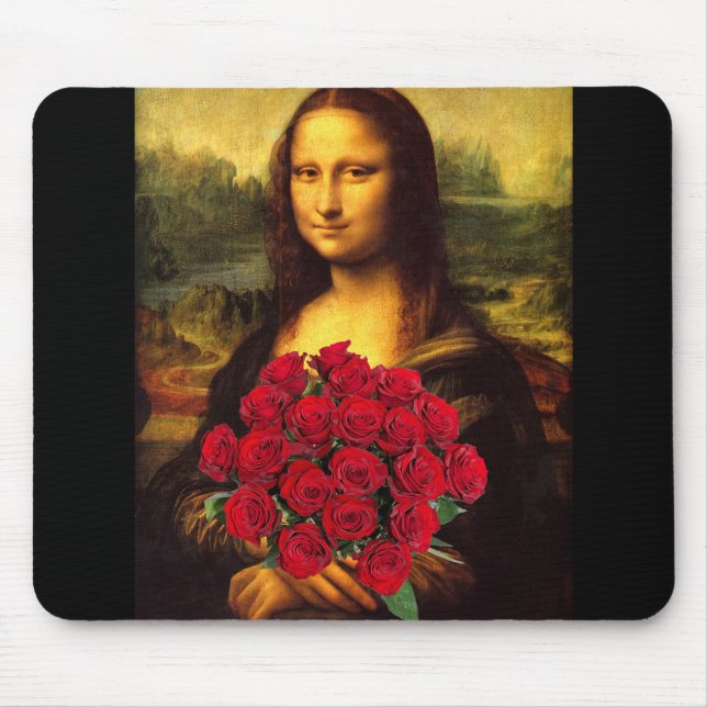 Mona Lisa With Bouquet Of Red Roses Mouse Pad (Front)