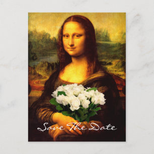 Mona Lisa With Bouquet Of White Roses Announcement Postcard