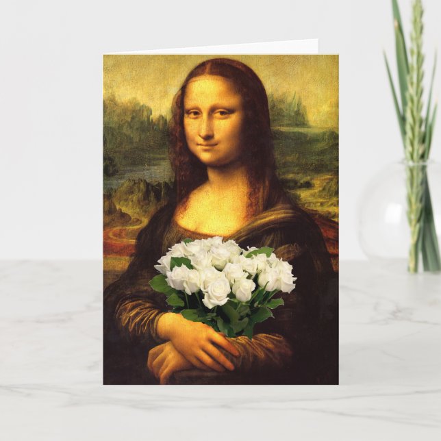 Mona Lisa With Bouquet Of White Roses Card (Front)