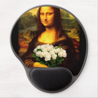 Mona Lisa With Bouquet Of White Roses Gel Mouse Pad