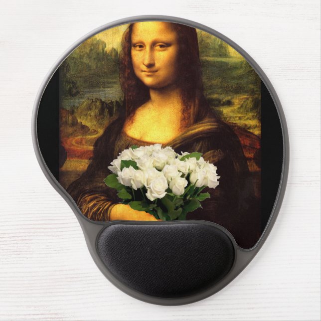 Mona Lisa With Bouquet Of White Roses Gel Mouse Pad (Front)