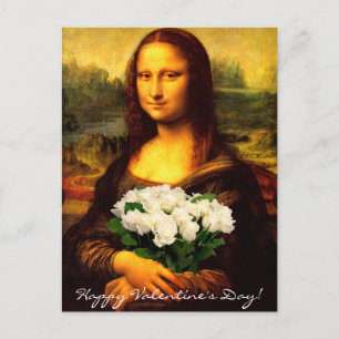 Mona Lisa With Bouquet Of White Roses Holiday Postcard