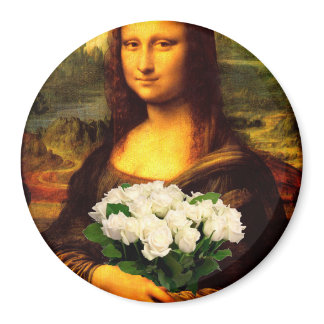 Mona Lisa With Bouquet Of White Roses Magnet