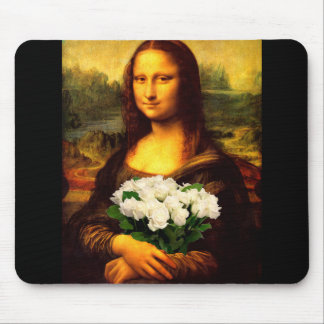 Mona Lisa With Bouquet Of White Roses Mouse Pad