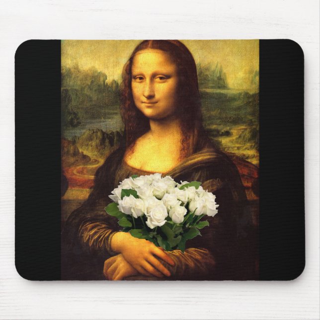 Mona Lisa With Bouquet Of White Roses Mouse Pad (Front)