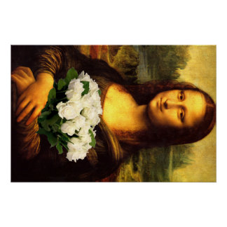 Mona Lisa With Bouquet Of White Roses Poster