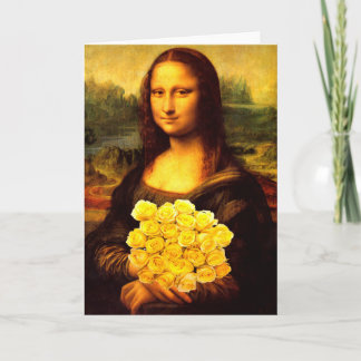 Mona Lisa With Bouquet Of Yellow Roses Card