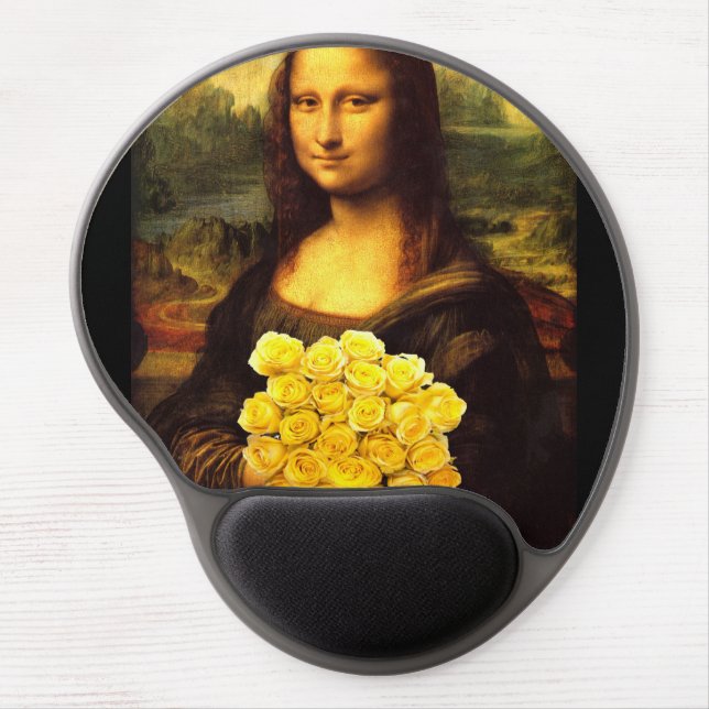 Mona Lisa With Bouquet Of Yellow Roses Gel Mouse Pad (Front)