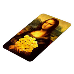 Mona Lisa With Bouquet Of Yellow Roses Magnet