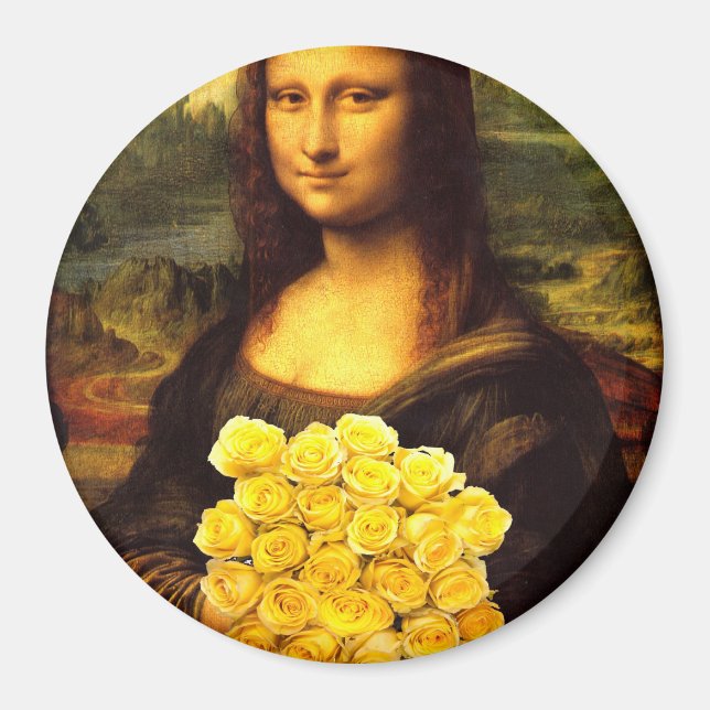 Mona Lisa With Bouquet Of Yellow Roses Magnet (Front)
