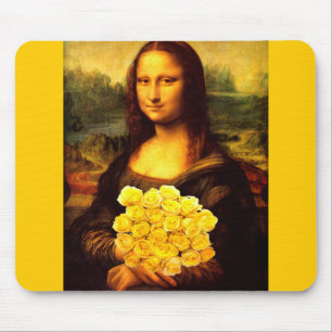 Mona Lisa With Bouquet Of Yellow Roses Mouse Pad