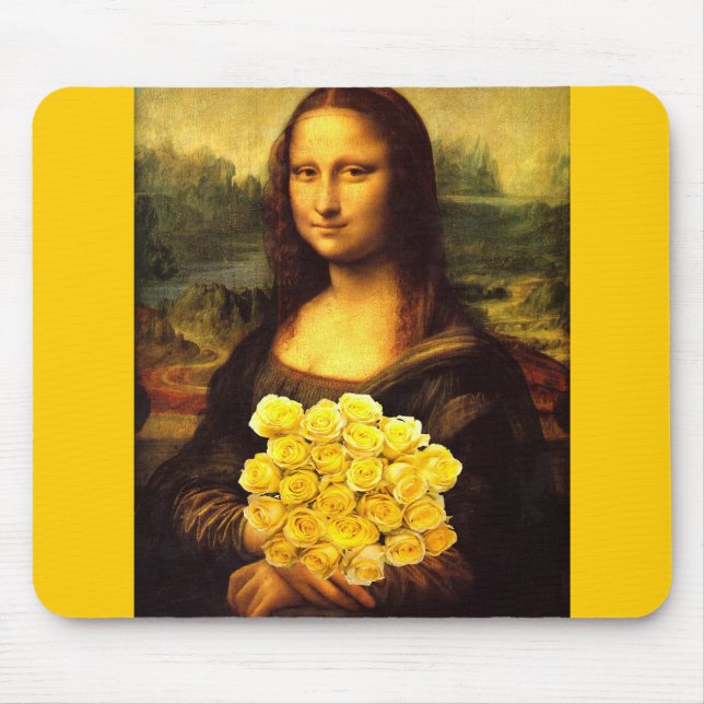 Mona Lisa With Bouquet Of Yellow Roses Mouse Pad (Front)