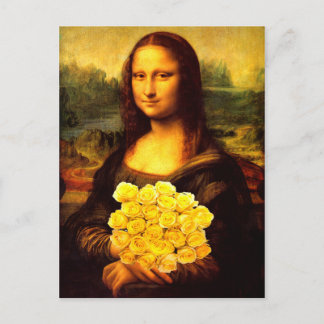Mona Lisa With Bouquet Of Yellow Roses Postcard