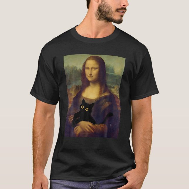 Mona Lisa With Cat Funny Art Painting heartbeat T  T-Shirt (Front)
