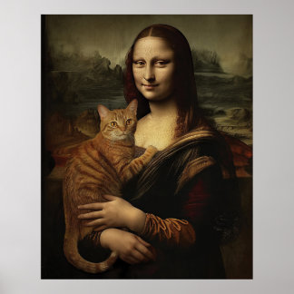 Mona Lisa with Cat Poster