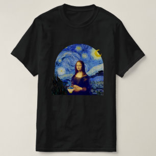 Mona Lisa with Coffee in Starry Night, - T-Shirt