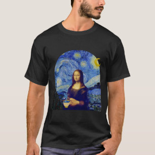 Mona Lisa with Coffee in Starry Night, - T-Shirt