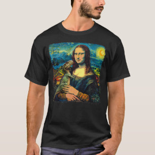 Mona Lisa with Dinosaur Van Gogh Starry Night Pain T-Shirt