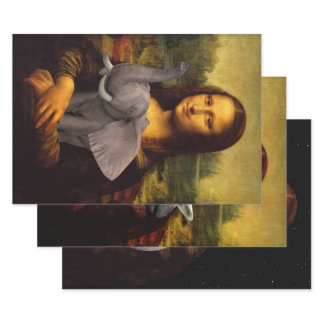 Mona Lisa With Elephant Giraffe Full Moon Wrapping Paper Sheets