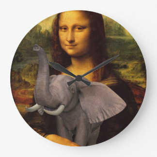 Mona Lisa With Elephant Large Clock