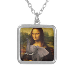 Mona Lisa With Elephant Silver Plated Necklace