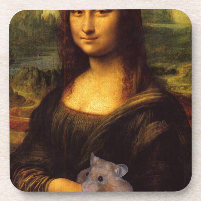 Mona Lisa With Hamster Drink Coaster (Front)