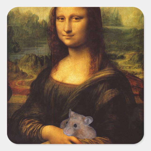 Mona Lisa With Hamster Square Sticker (Front)