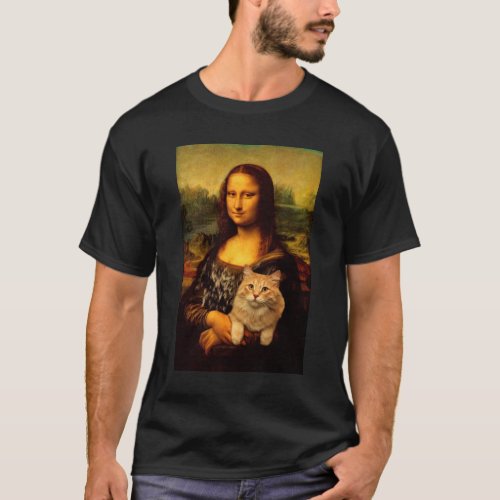 Mona Lisa with her cat Cat pet lovers  Cat fur T_Shirt