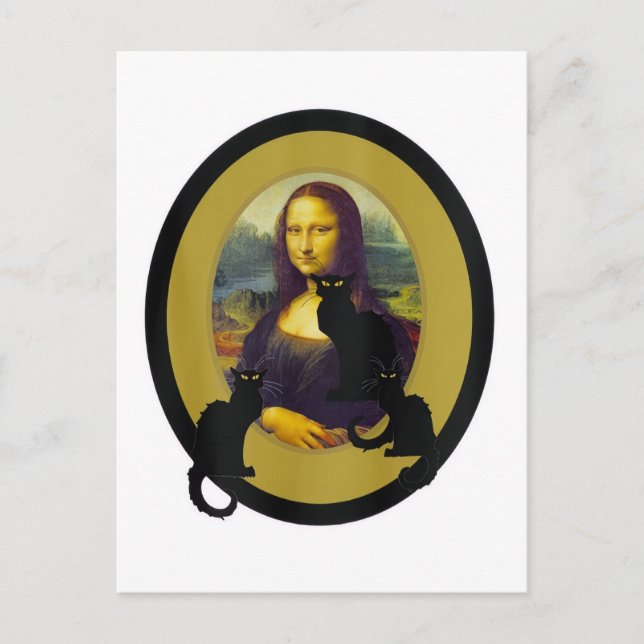Mona Lisa with Les Chats Noir, Parody Postcard (Front)