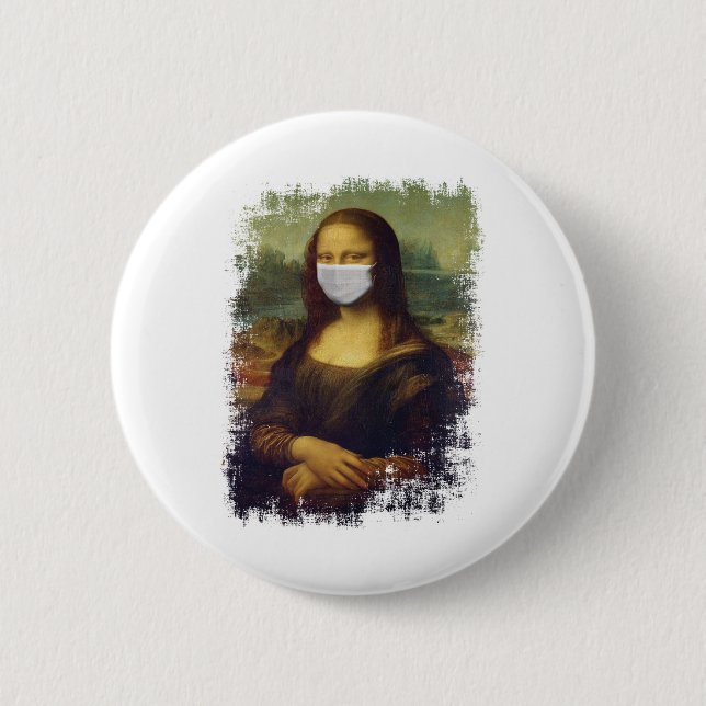 Mona Lisa With Mask Button (Front)