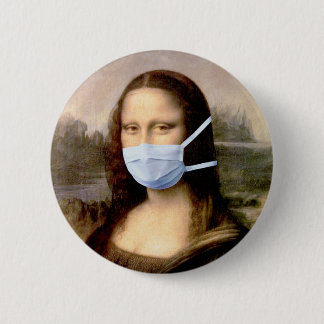 Mona Lisa with Mask Da Vinci Spoofing The Arts Button