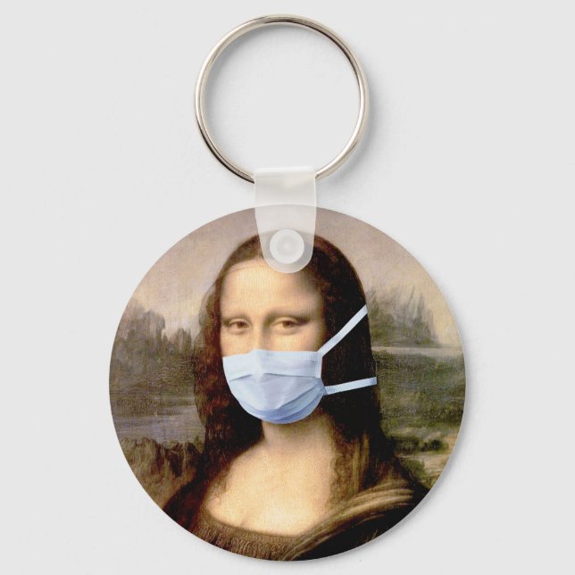 Mona Lisa with Mask Da Vinci Spoofing The Arts Keychain (Front)