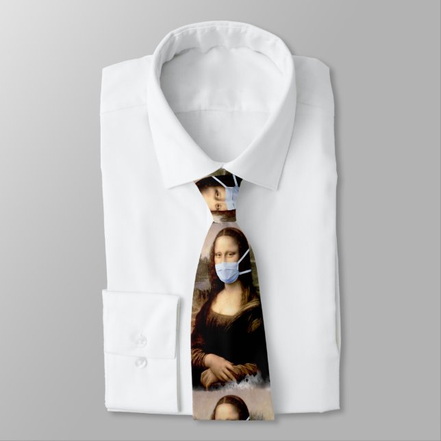 Mona Lisa with Mask Da Vinci Spoofing The Arts Neck Tie (Tied)