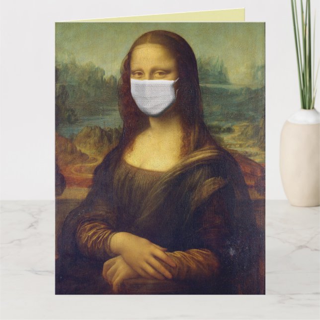 MONA LISA WITH MASK FUNNY BIRTHDAY CARD (Front)