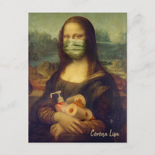 Mona Lisa With Mask Toilet Paper Hand Sanitizer Postcard