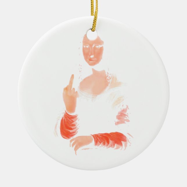 Mona Lisa with middle finger Ceramic Ornament (Front)