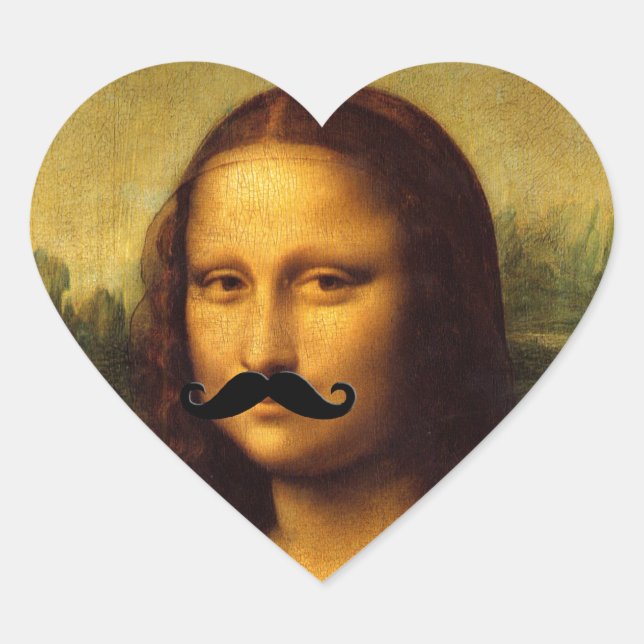 Mona Lisa With Mustache Heart Sticker (Front)