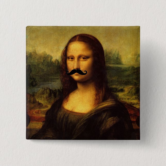 Mona Lisa With Mustache Pinback Button (Front)