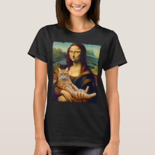 Mona Lisa With Orange Cat Funny Art Painting T-Shirt