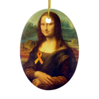 Mona Lisa With Orange Ribbon Ceramic Ornament