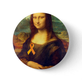 Mona Lisa With Orange Ribbon Pinback Button