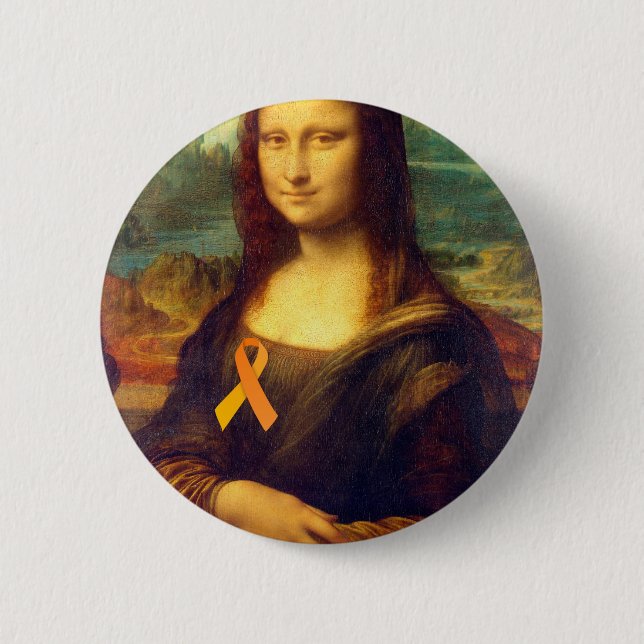 Mona Lisa With Orange Ribbon Pinback Button (Front)
