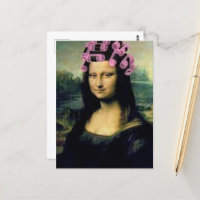 Mona Lisa with pink hair rollers Leonardo da Vinci