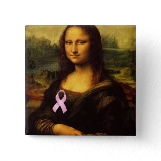 Mona Lisa With Pink Ribbon Button