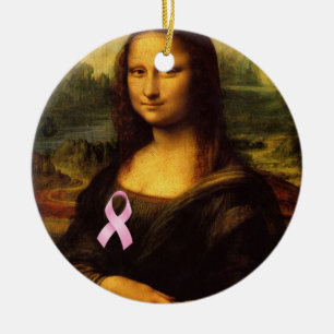 Mona Lisa With Pink Ribbon Ceramic Ornament