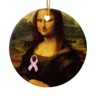 Mona Lisa With Pink Ribbon Ceramic Ornament