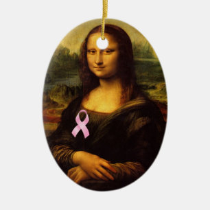 Mona Lisa With Pink Ribbon Ceramic Ornament