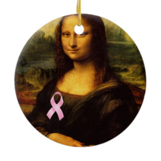 Mona Lisa With Pink Ribbon Ceramic Ornament